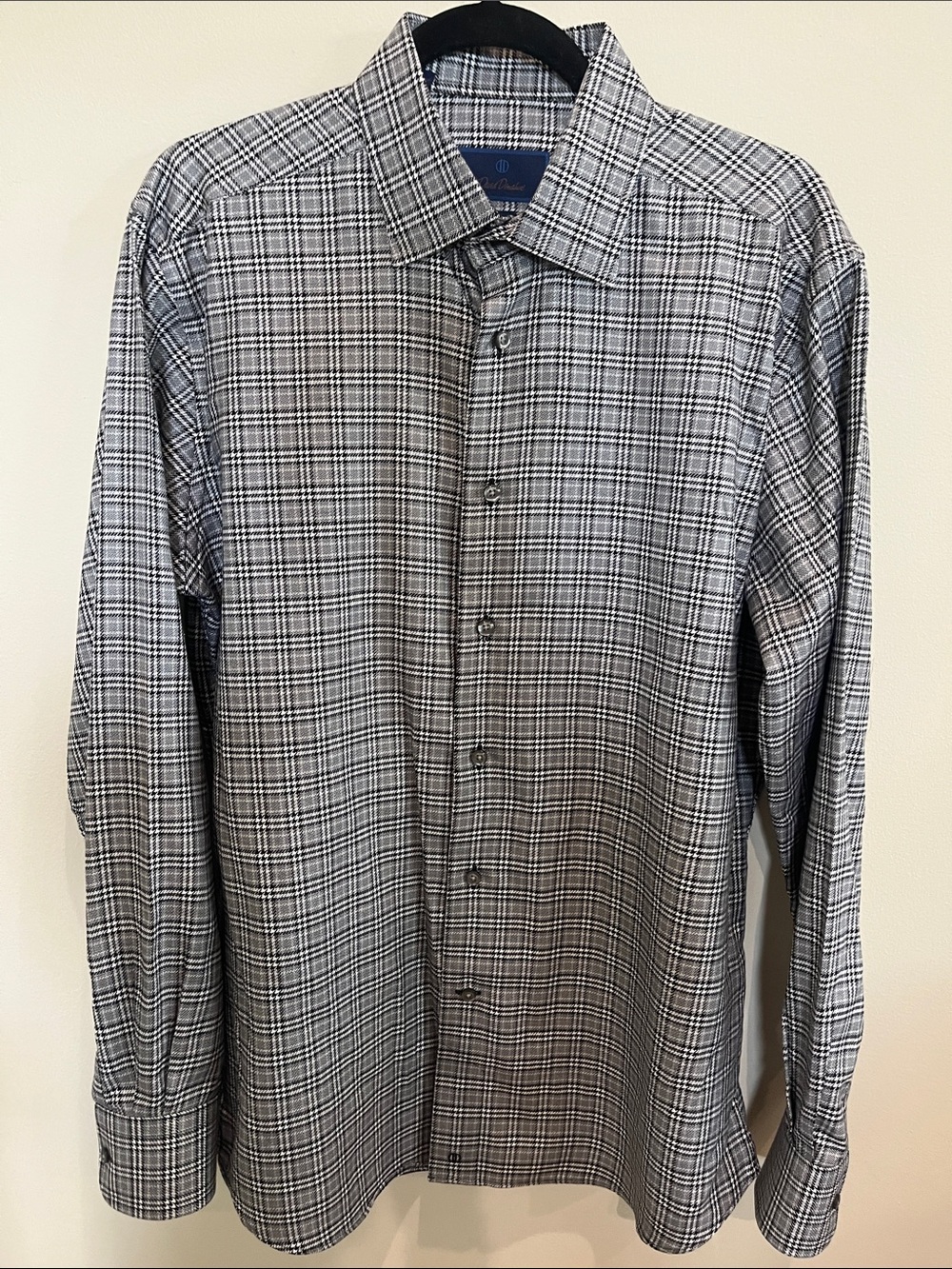 David Donahue Men's Gray and Black Plaid Dress Shirt